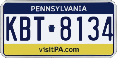 PA license plate KBT8134