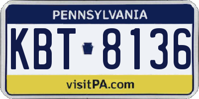 PA license plate KBT8136