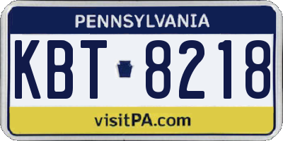 PA license plate KBT8218