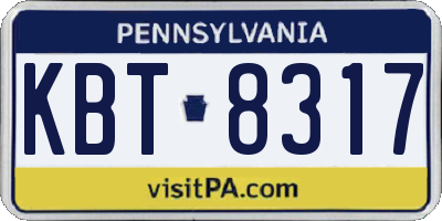 PA license plate KBT8317