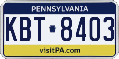 PA license plate KBT8403