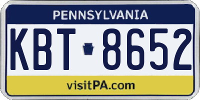 PA license plate KBT8652