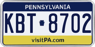 PA license plate KBT8702