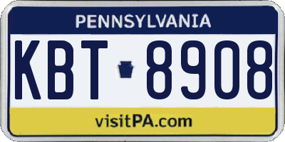 PA license plate KBT8908