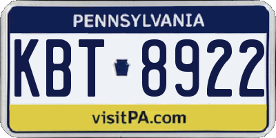 PA license plate KBT8922