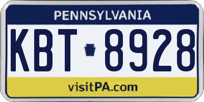 PA license plate KBT8928