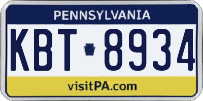 PA license plate KBT8934