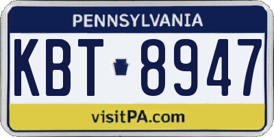 PA license plate KBT8947