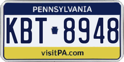 PA license plate KBT8948
