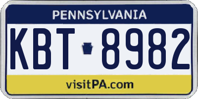 PA license plate KBT8982
