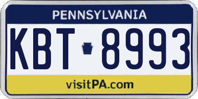 PA license plate KBT8993