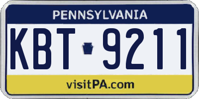 PA license plate KBT9211