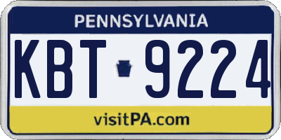 PA license plate KBT9224