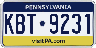 PA license plate KBT9231