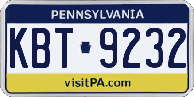 PA license plate KBT9232