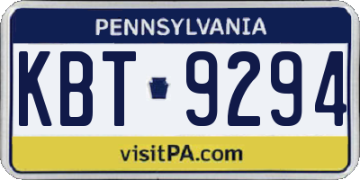 PA license plate KBT9294