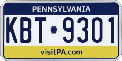 PA license plate KBT9301