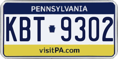 PA license plate KBT9302