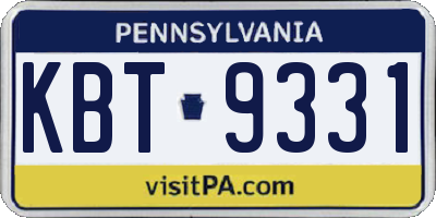 PA license plate KBT9331