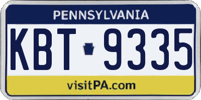 PA license plate KBT9335