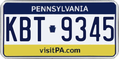 PA license plate KBT9345