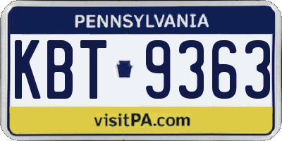 PA license plate KBT9363