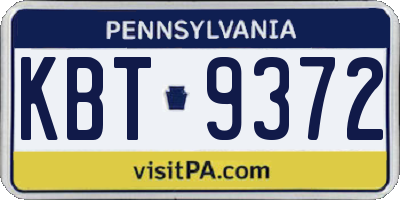 PA license plate KBT9372