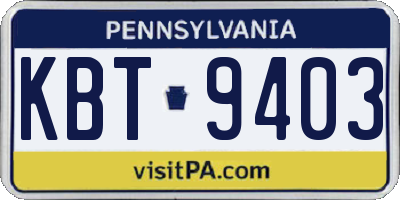 PA license plate KBT9403