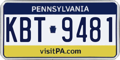 PA license plate KBT9481