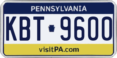 PA license plate KBT9600
