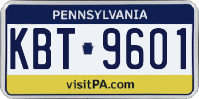 PA license plate KBT9601