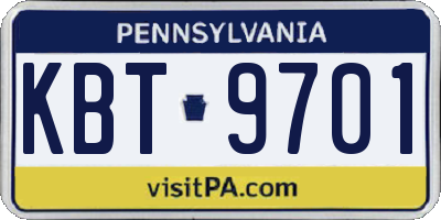 PA license plate KBT9701