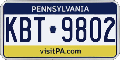 PA license plate KBT9802