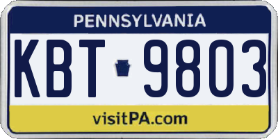 PA license plate KBT9803
