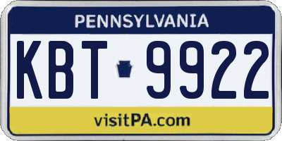 PA license plate KBT9922