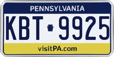 PA license plate KBT9925