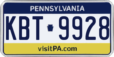 PA license plate KBT9928