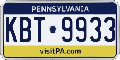 PA license plate KBT9933