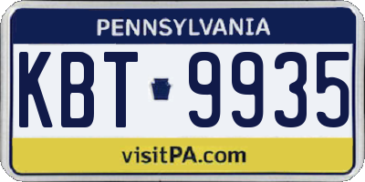 PA license plate KBT9935