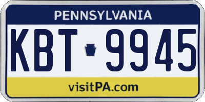 PA license plate KBT9945