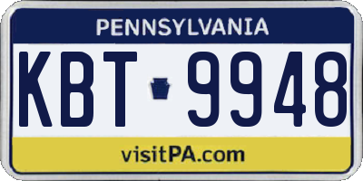 PA license plate KBT9948