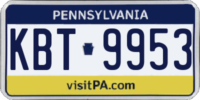 PA license plate KBT9953
