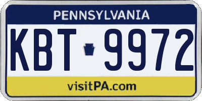 PA license plate KBT9972