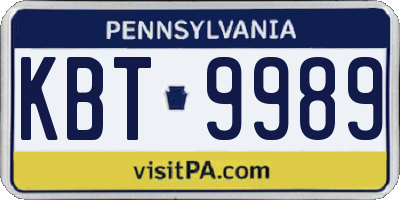 PA license plate KBT9989
