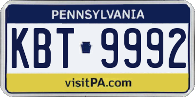 PA license plate KBT9992