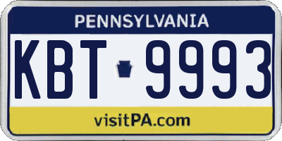 PA license plate KBT9993