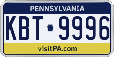 PA license plate KBT9996