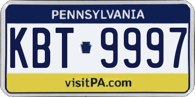 PA license plate KBT9997