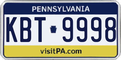 PA license plate KBT9998