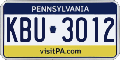 PA license plate KBU3012